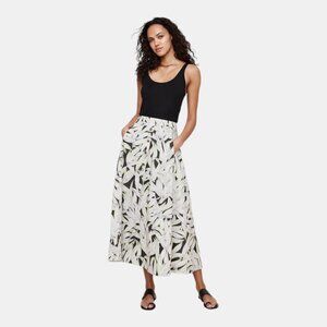 NWT BANANA REPUBLIC COTTON POPLIN BUTTON-DOWN MAXI SKIRT LEAF PRINT  SIZE XL